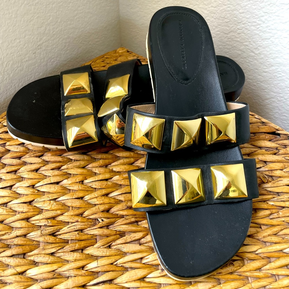 Banana Republic, black with studded gold metal slides